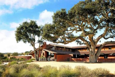 The front of brick barn